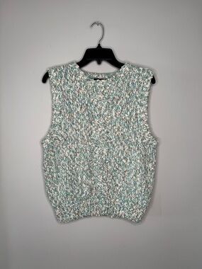 Liz Sport Vintage 90’s Women’s Blue Marble Knit Wool Blend Sweater Vest - Size M